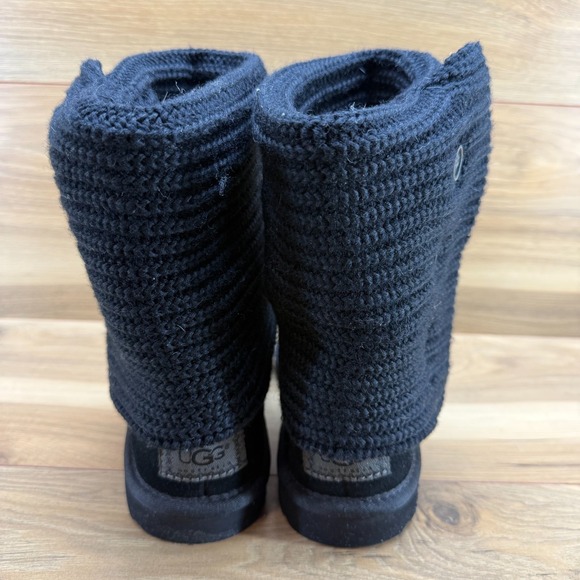 UGG Classic Cardy Boots Womens 6 Black Sweater Knit Pull On Boots Button - Picture 8 of 11